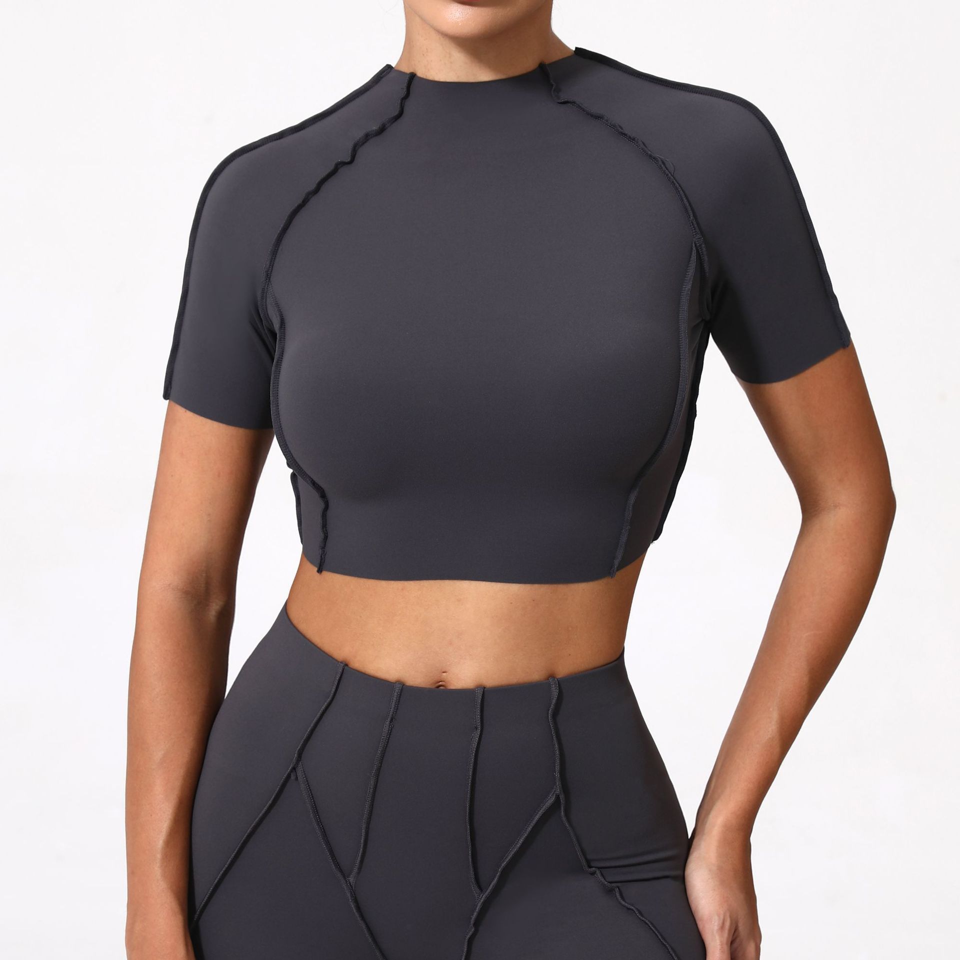 New Yoga Wear Women Without Chest Pad Flattering Short Sleeve Top